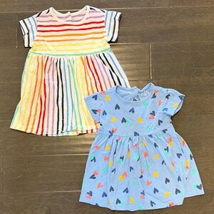 Primary Rainbow Stripe and Heart Print Kids Dresses